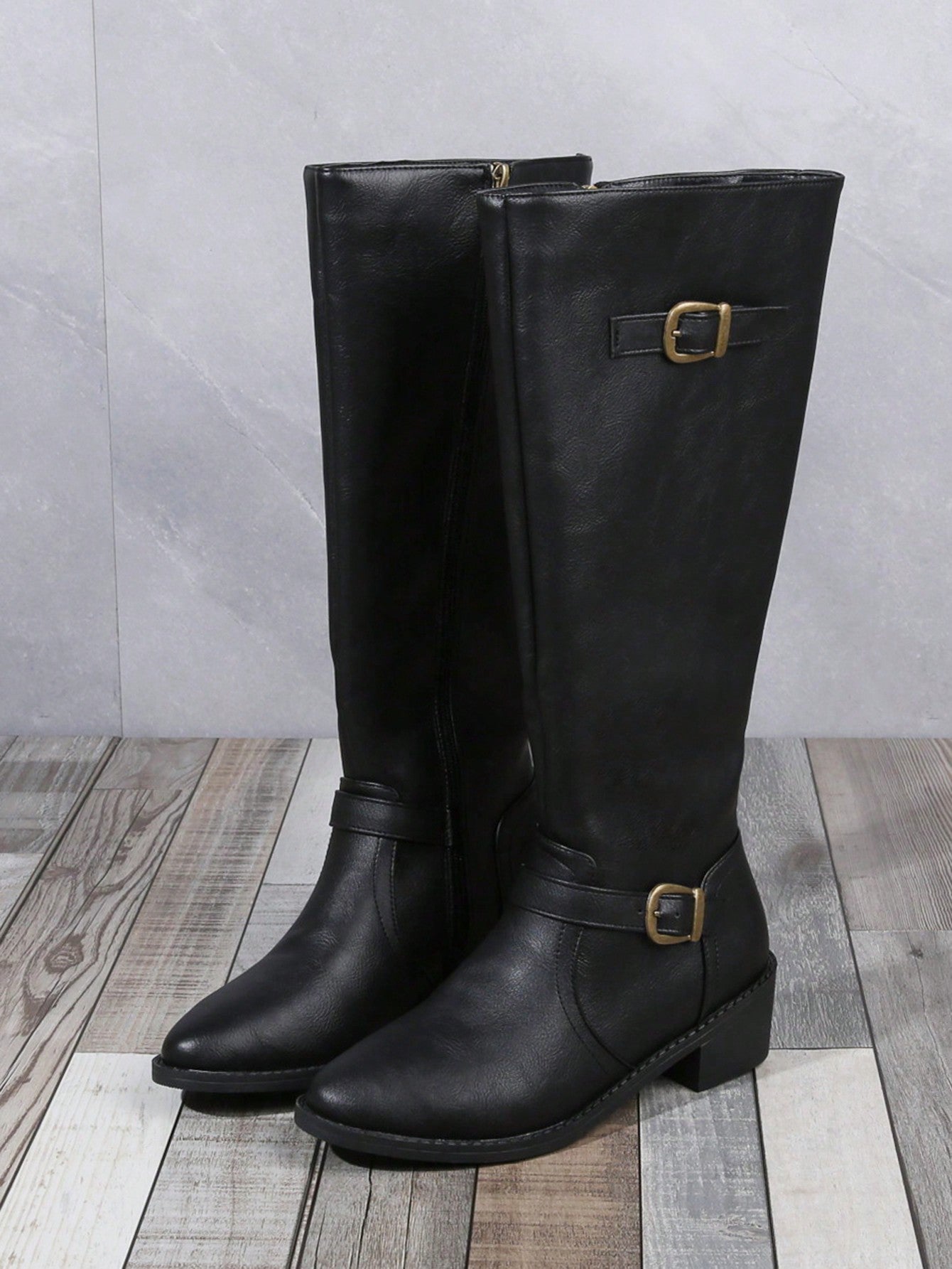 Women's Fashionable Comfortable Chunky Heel High-Cut Riding Boots With Inner Zipper, Pointed Toe