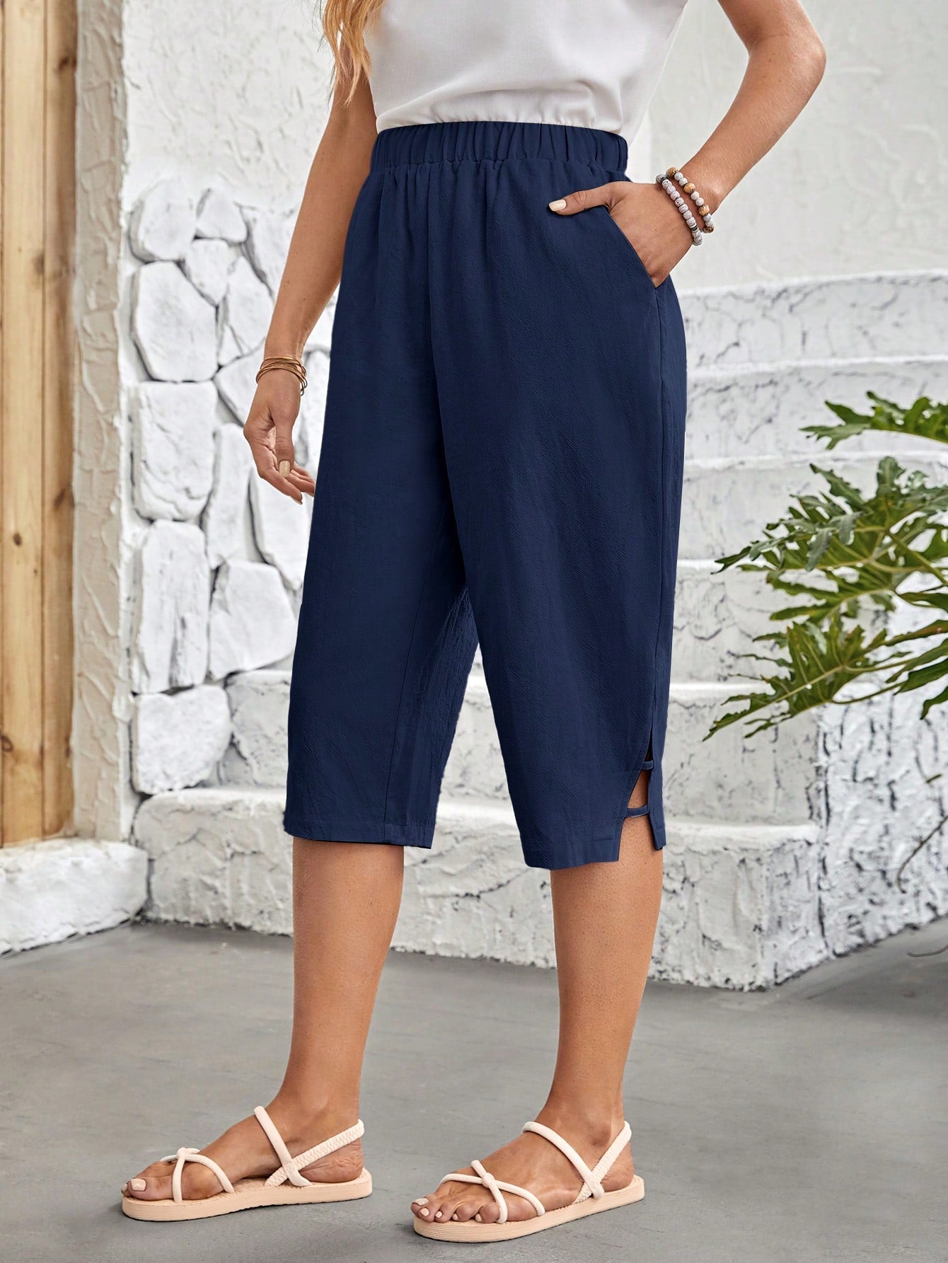 Split Hem Capri Pants