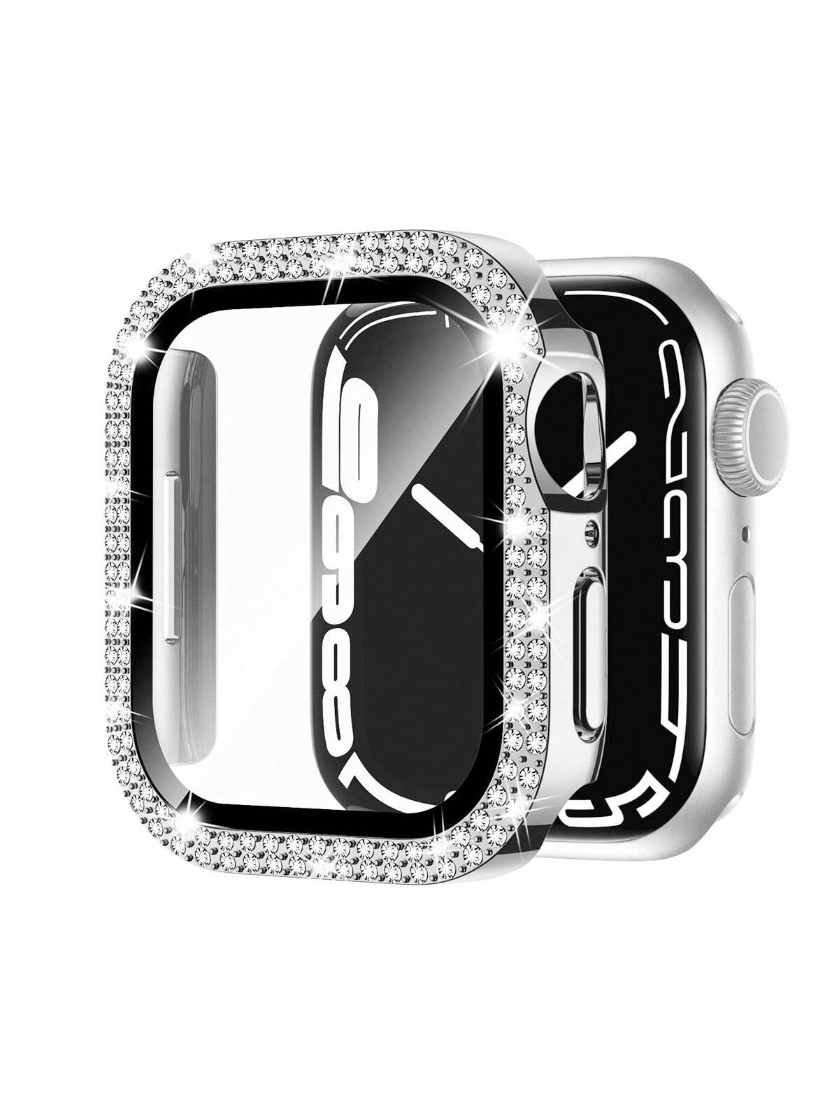 Compatible With Apple Watch Case Series 9/87/6/5/4/3/2/1/SE 38 40 41 42 44 45 Mm With Tempered Glass Screen Protector, Double Bling Case Crystal Rhinestones Rhinestone Bumper Overall Hard PC Ultra-Thin Protective Cover For