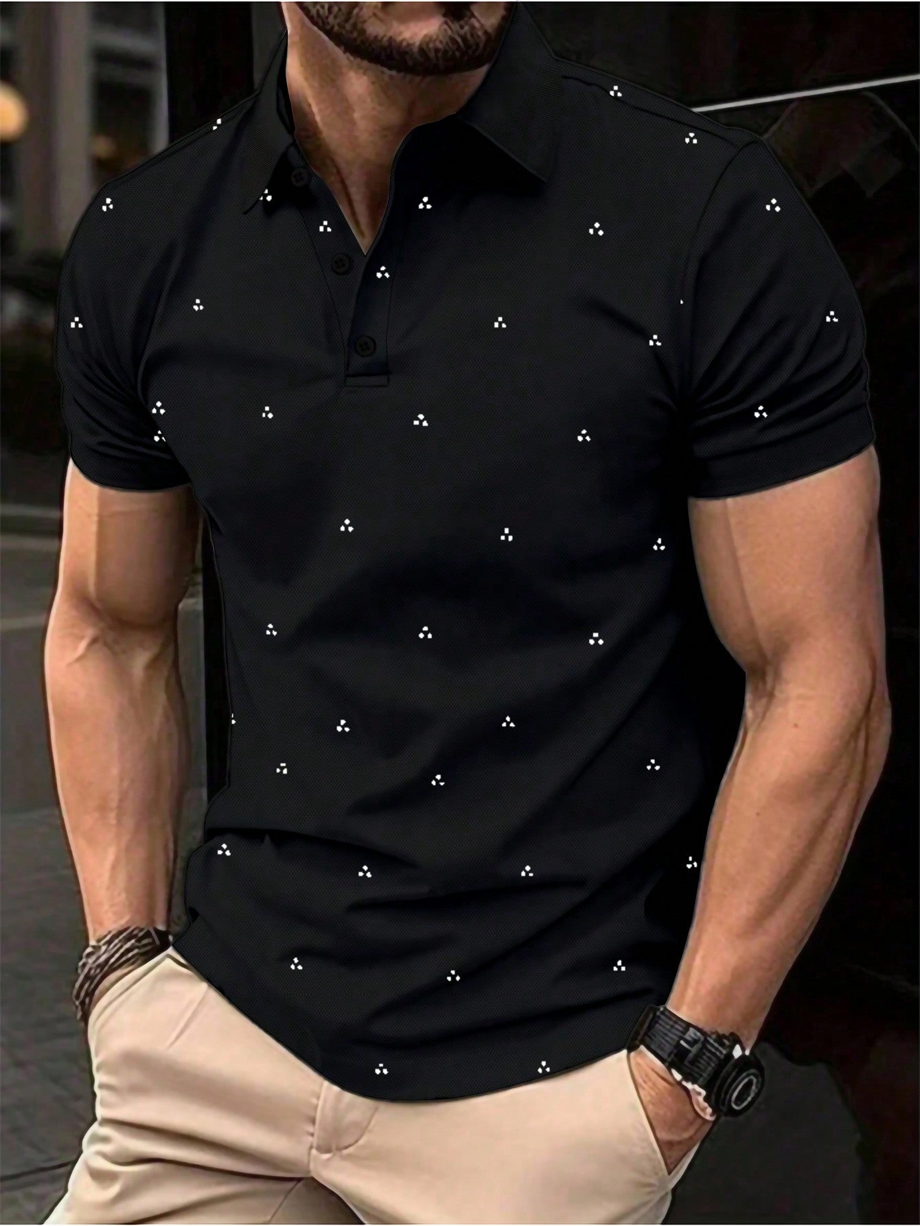 Men's Summer Pattern Print Short Sleeve Casual Polo Shirt For Commute And Leisure