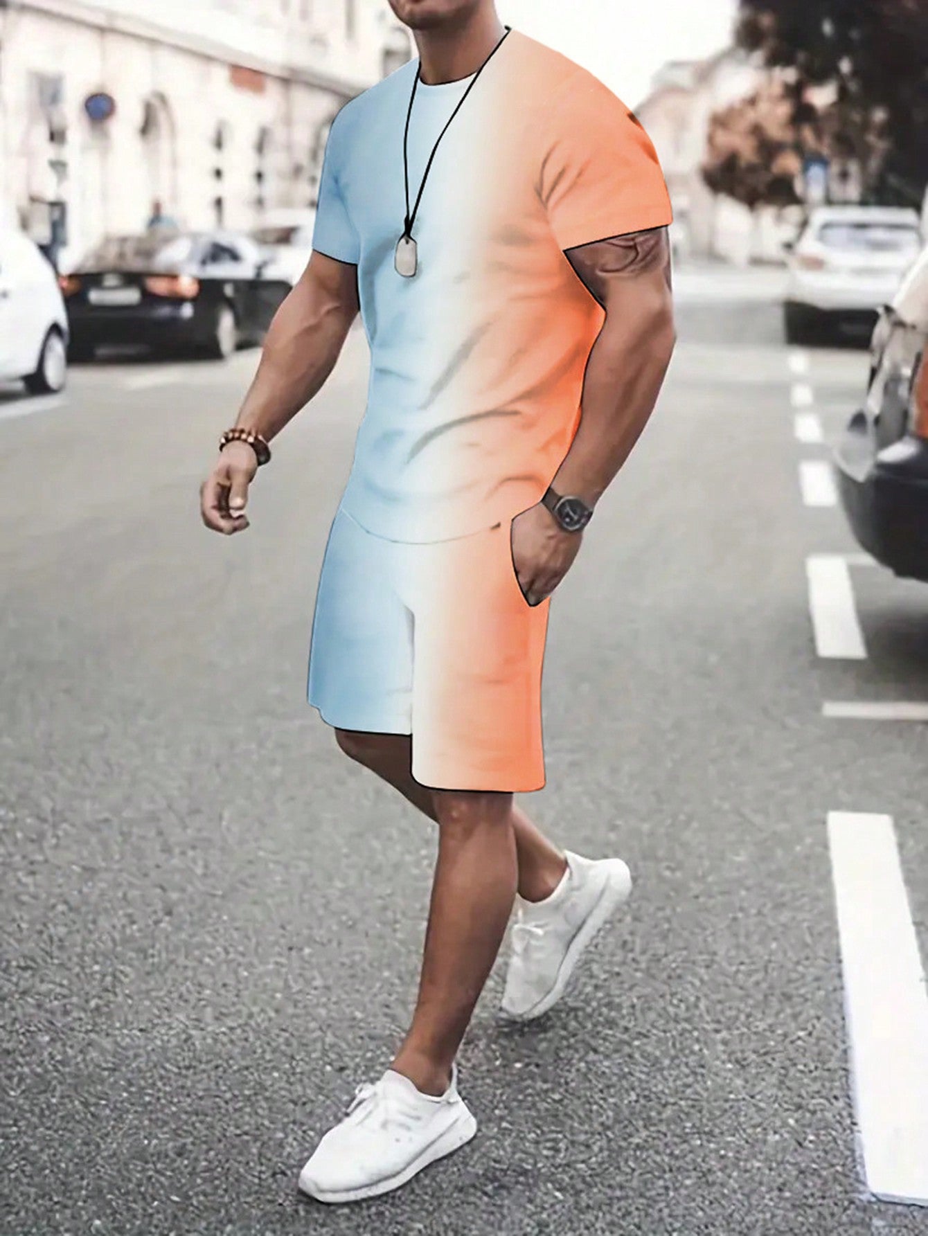 Men's Summer Letter Print Round Neck Short Sleeve T-Shirt And Drawstring Waist Shorts Set