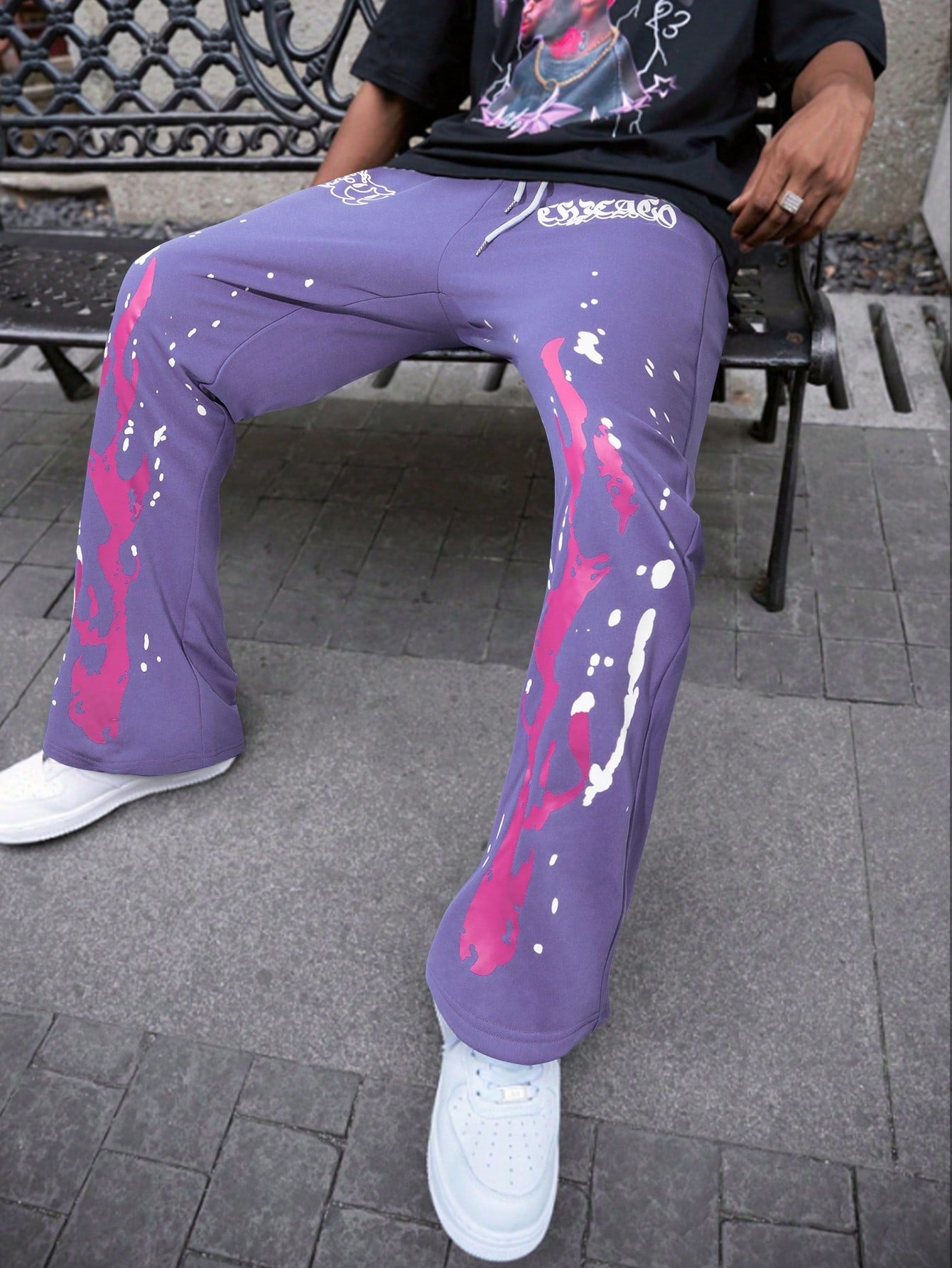 Men's Street-Style Flared Pants With Flame Print