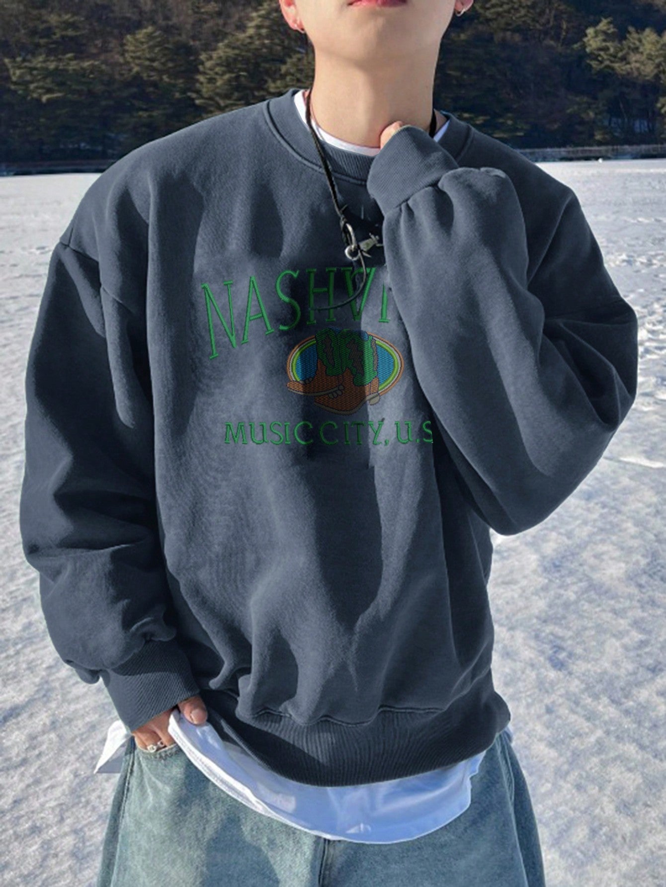 Men'S Autumn Winter Casual Sweatshirt With Letter Pattern Embroidery