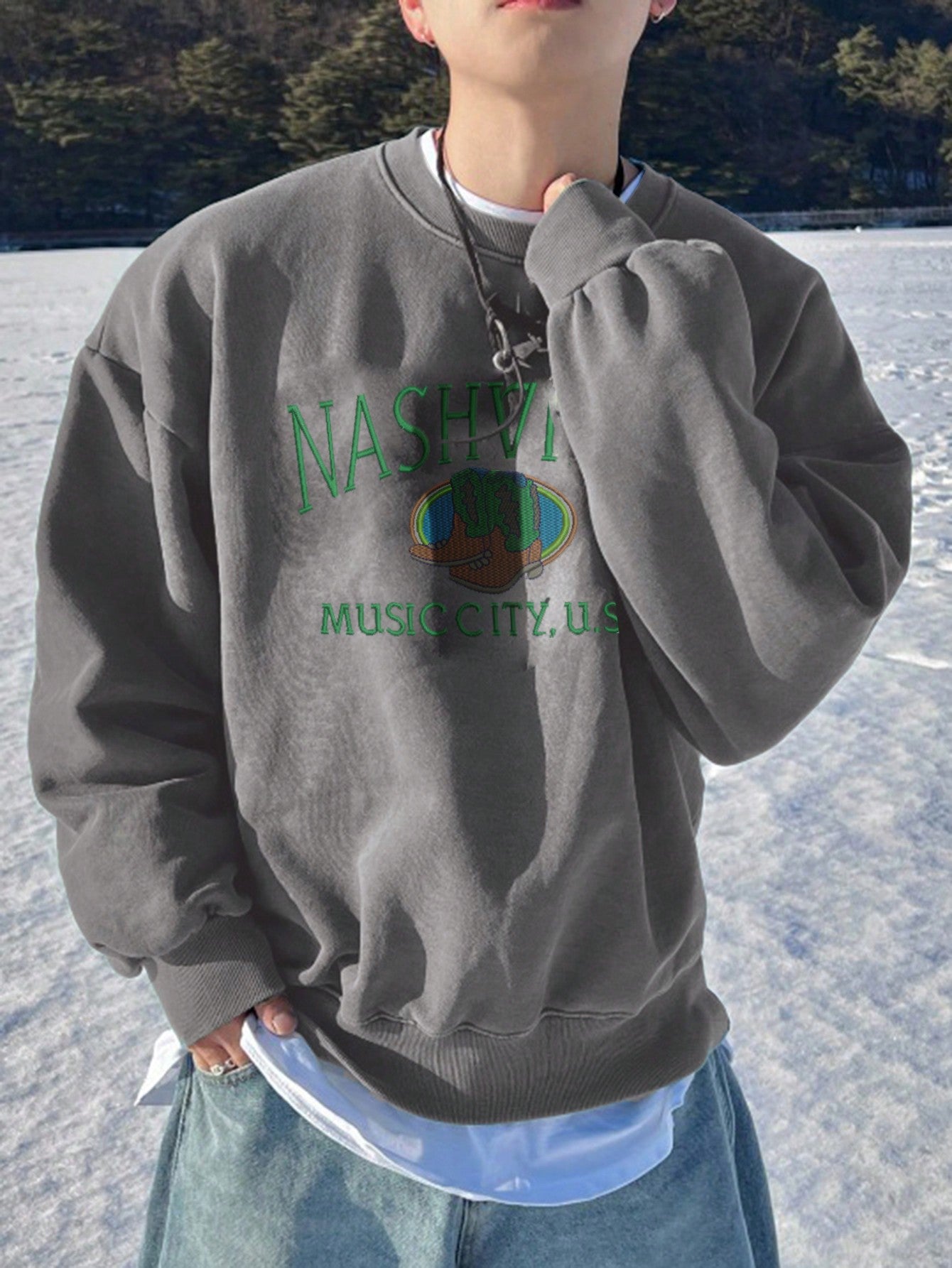 Men'S Autumn Winter Casual Sweatshirt With Letter Pattern Embroidery