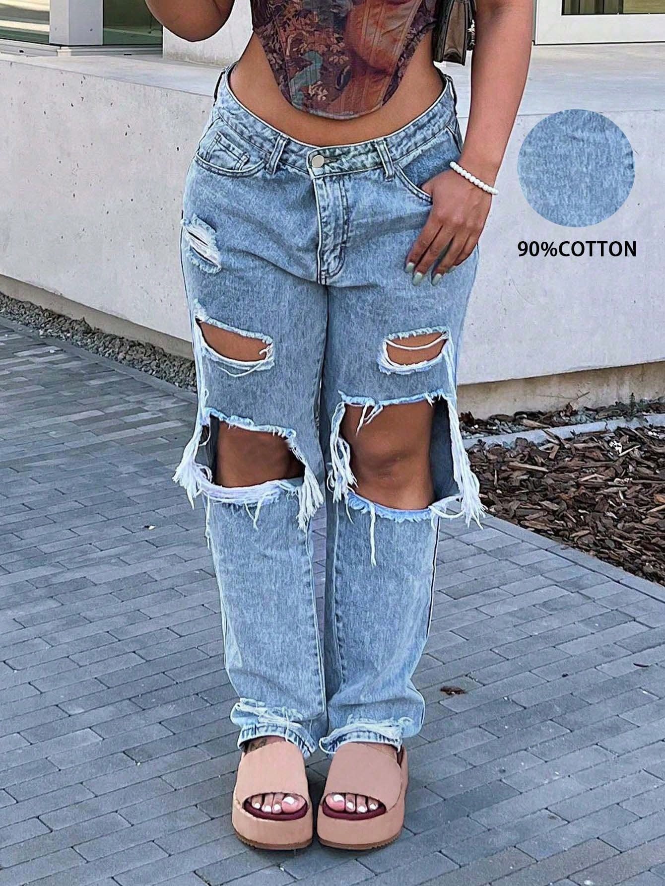 Women American Personality Distressed Jeans