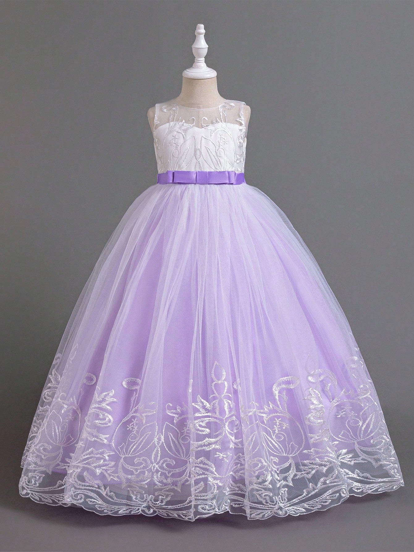 Tween Girl Gorgeous Embroidered Floral Puffy Tulle Princess Dress Suitable For Vacation, Performance, Wedding, Party, Birthday All Seasons