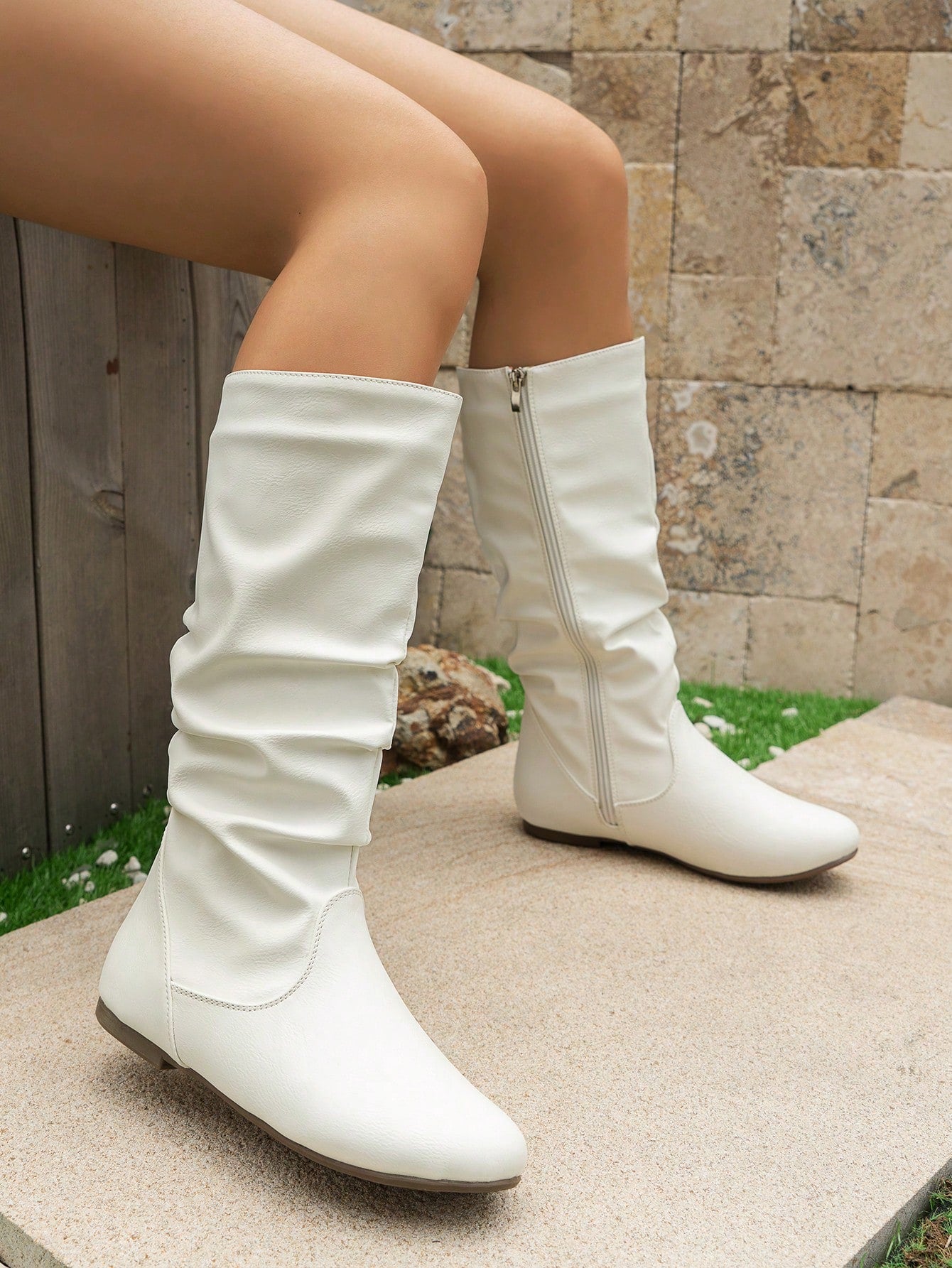 Women Minimalist Side Zipper Slouchy Boots, Fashion Outdoor Boots