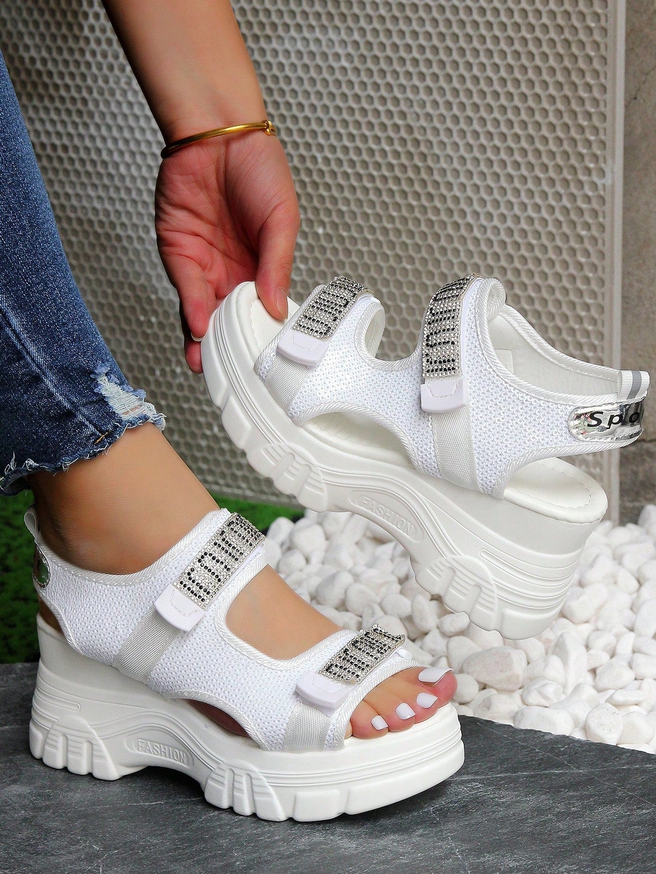 2024 Summer New Women's Platform Sandals With 8cm Heels And Thick Soles, Hook And Loop Closure, Peep-Toe Casual Shoes For Teenagers And Ladies, Sporty And Versatile High-Heel Sandals With Platform And Increased Height