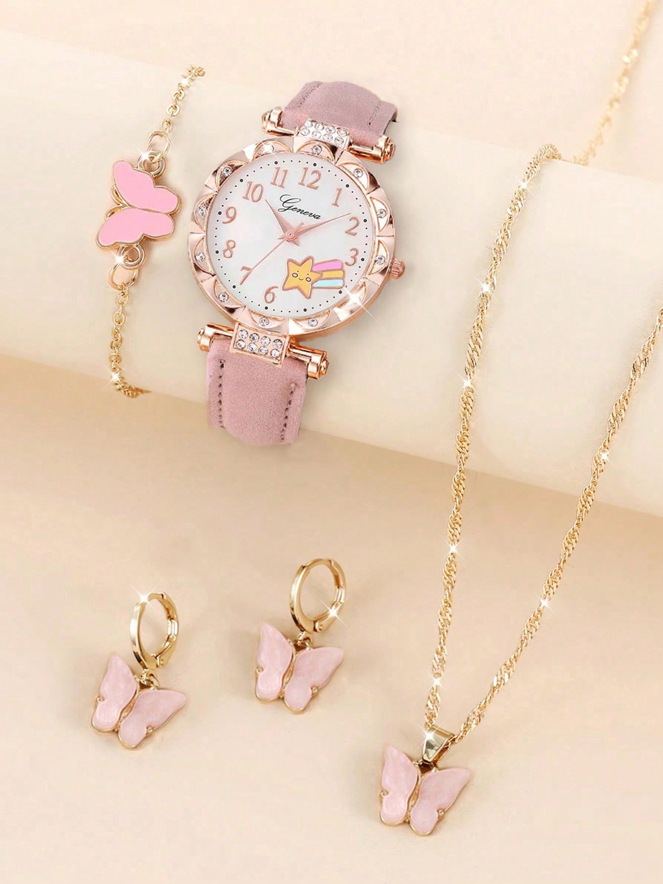 5pcs Fashionable Casual Teen Quartz Watches & 4pcs Butterfly Jewelry Set - The Best Choice For Gifts