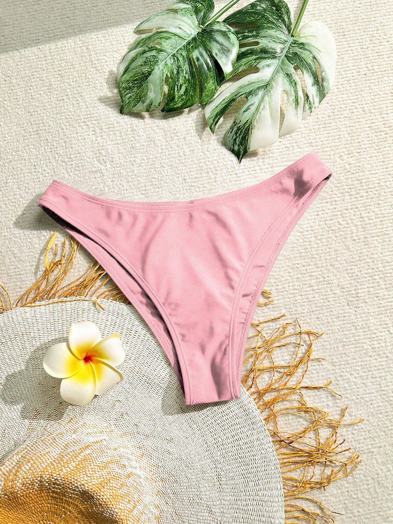 Swim Summer Beach Plain Ribbed Knit Bikini Bottom