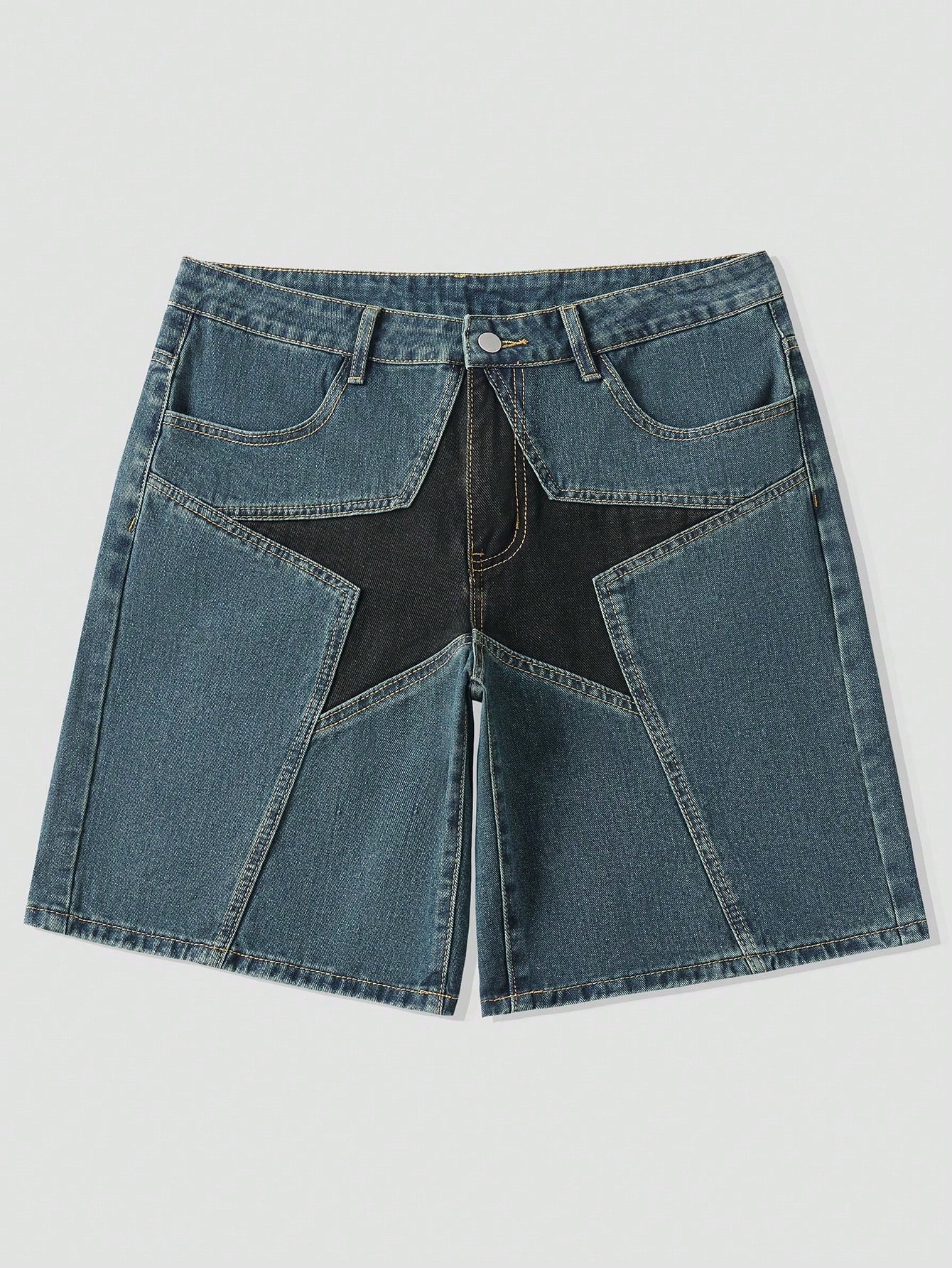 Street Life Men's Star Pattern Denim Shorts With Slanted Pockets