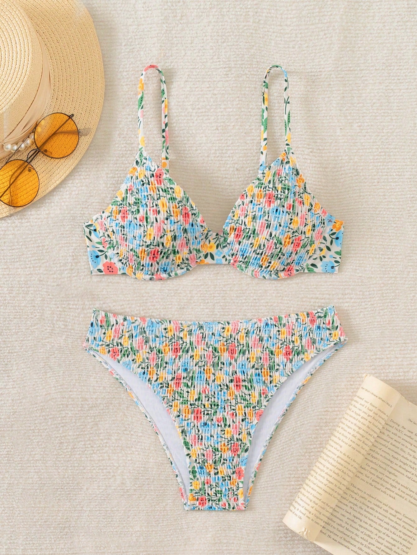 Swim Mod Women's Summer Beach Ditsy Floral Halter Neck Sexy Bikini Set Two-Piece Bikini Set