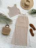 Women's Vacation Crochet Knit Top & Split Hem Skirt Set, Perfect For Music Festival & Bohemian Style, Crochet Outfits Two Piece