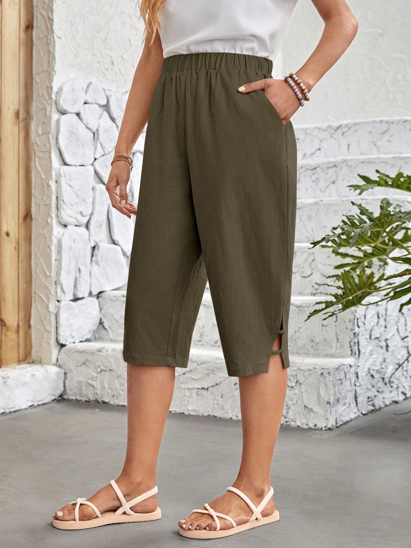 Split Hem Capri Pants