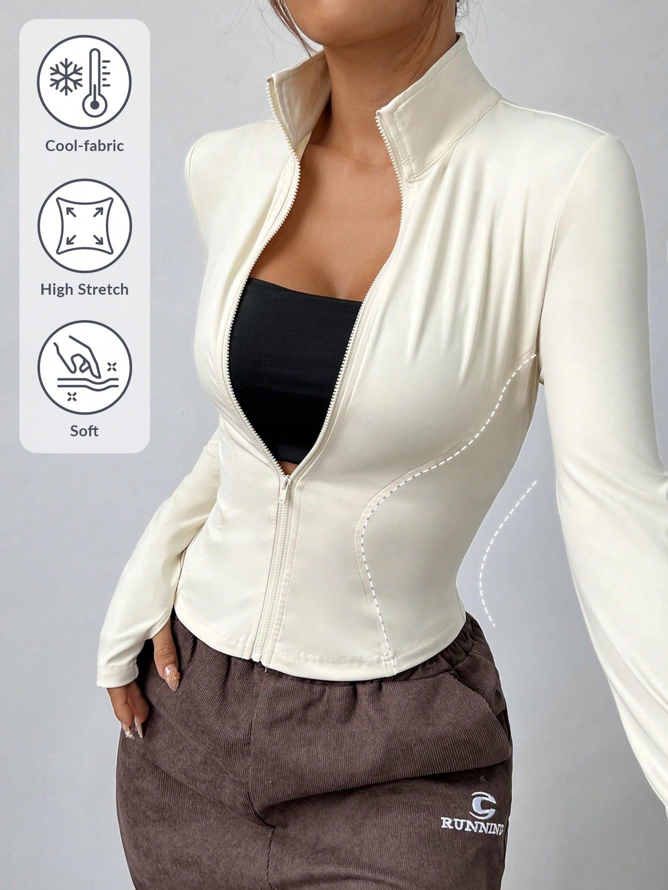 Apricot Knitted Slim Fit Women's Long Sleeve Sun Protection Jacket