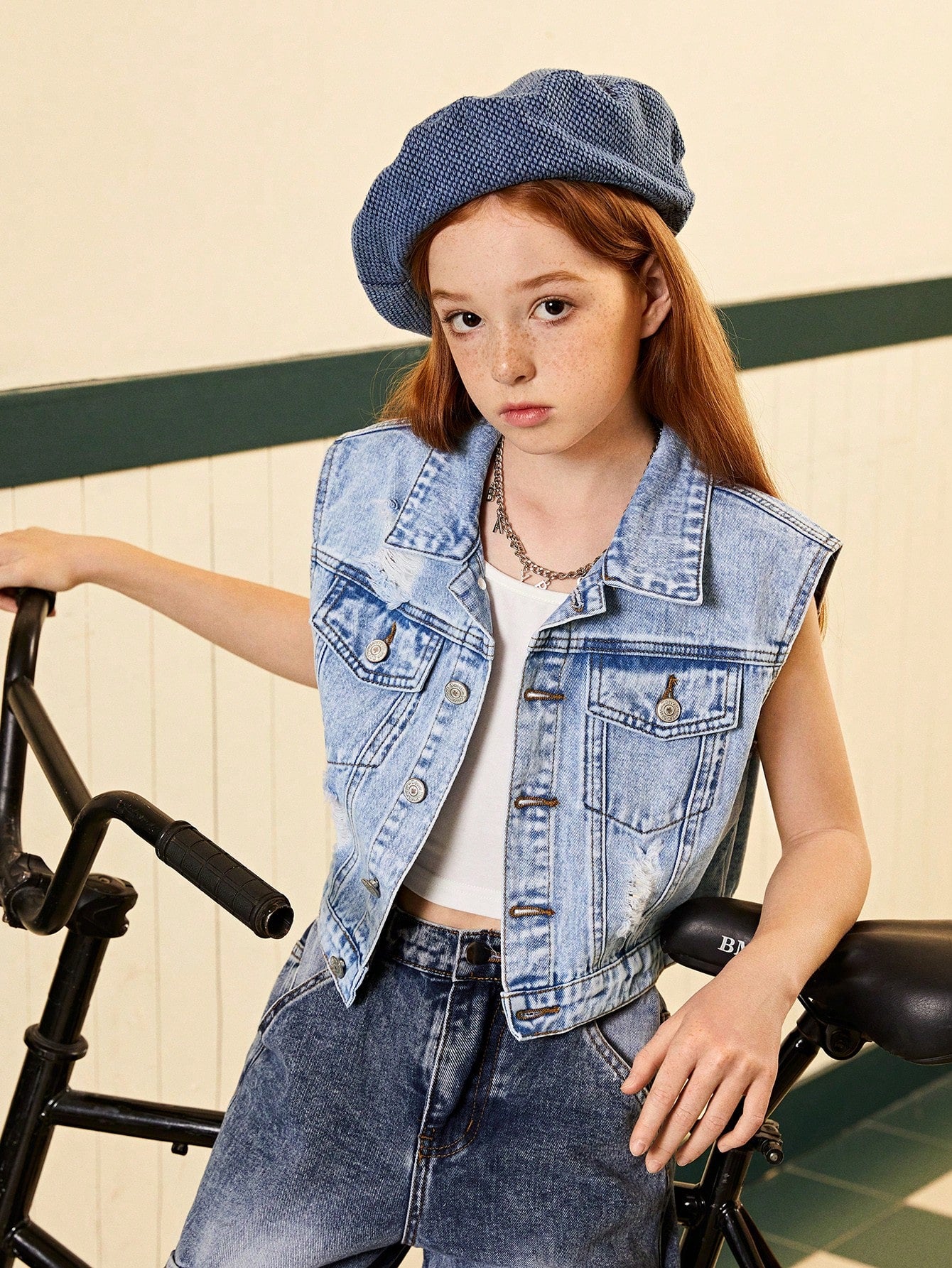 Tween Girls Denim Nest Jacket & Coat, New Casual Trendy Washed Jacket With Distressed Design