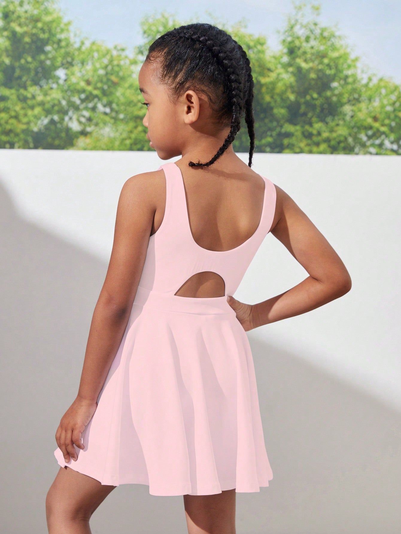 Young Girl Solid Color Simple Style Sleeveless Sportswear For Daily Wear