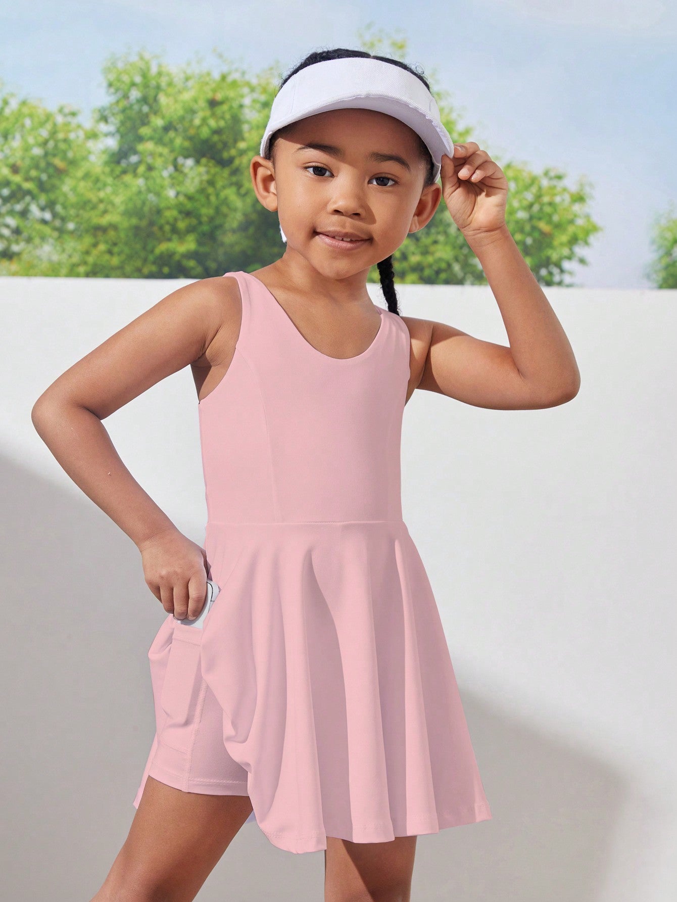 Young Girl Solid Color Simple Style Sleeveless Sportswear For Daily Wear