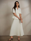 BIZwear Simple Solid Color Fashionable And Elegant Pleated Midi Skirt Suit, Versatile For Everyday And Office Wear