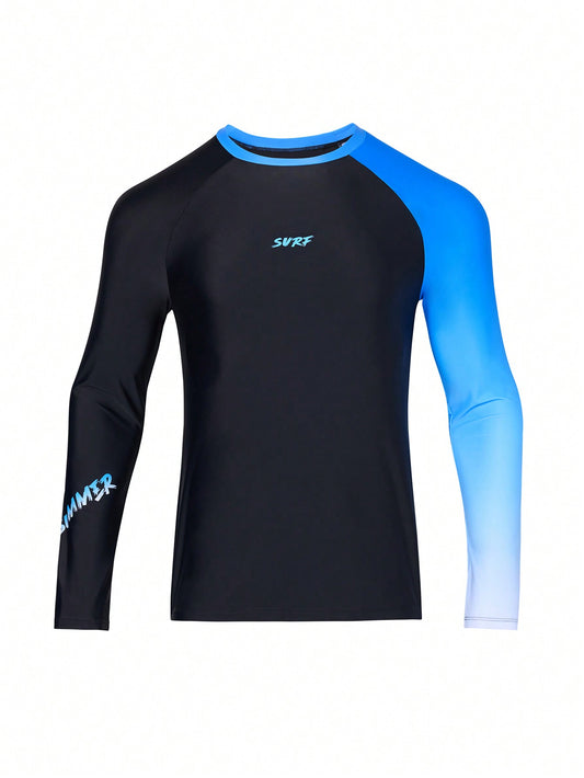 Fashion Men's Summer Gradient Color Long Sleeve Surfing T-Shirt