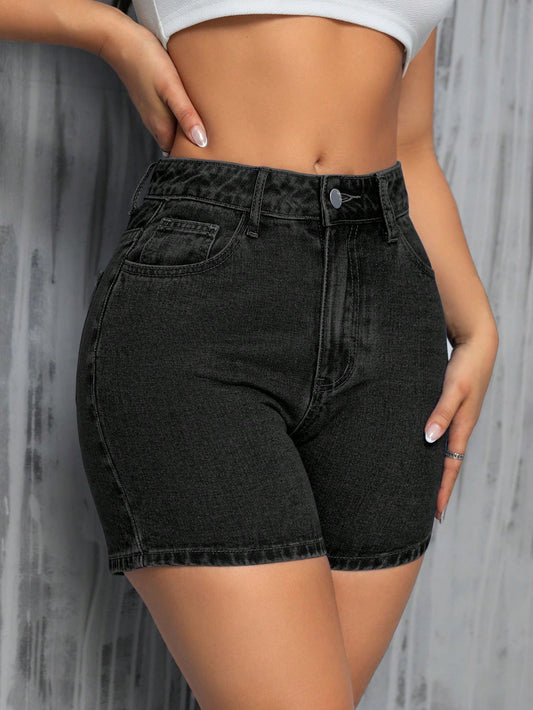 Ladies' Plain Casual Denim Shorts For Daily Wear