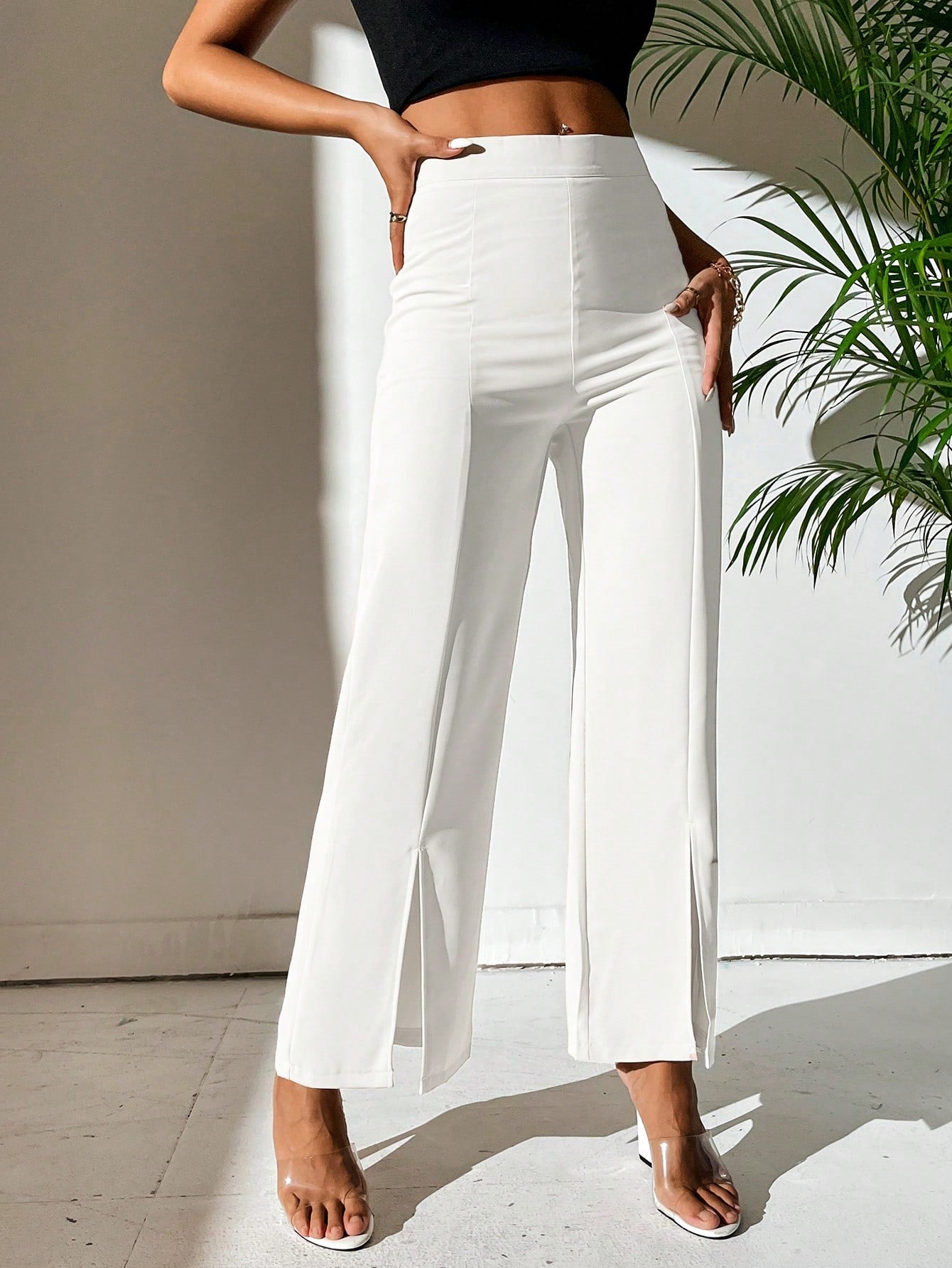 Split Hem Straight Leg Dress Pants