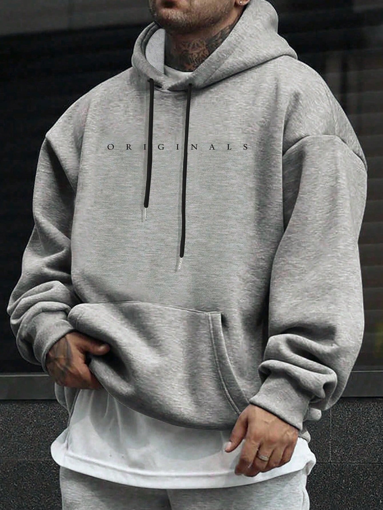 Men's Hooded Sweatshirt With Letter Print And Drawstring