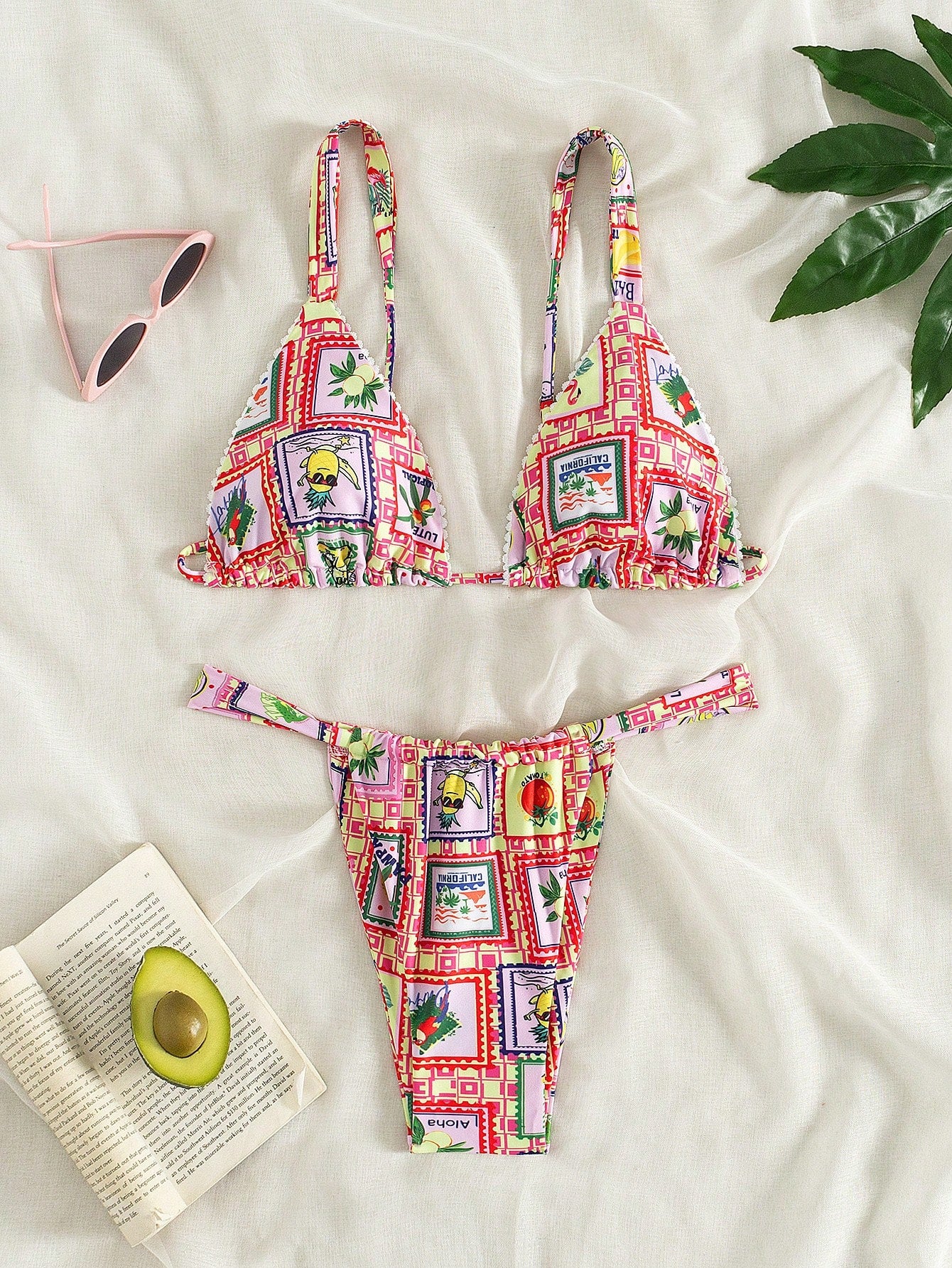 Swim Summer Beach Women's Palm Tree Printed Swimwear Set Carnival