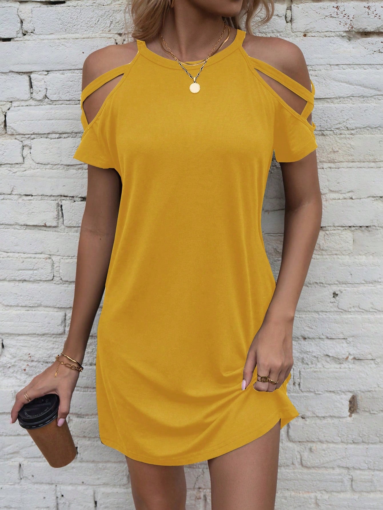 Summer Solid Color Cold Shoulder Casual Dress