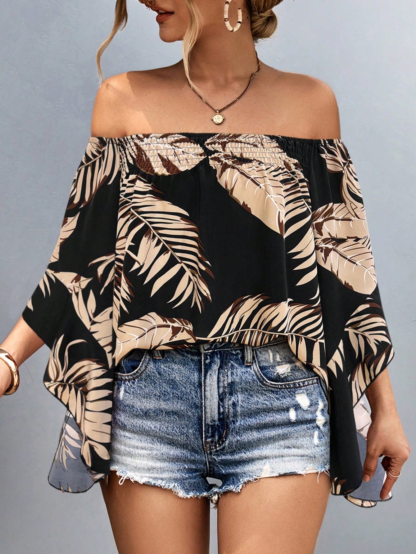 Women's Casual Off-Shoulder Shirt With Random Print