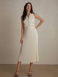 BIZwear Elegant And Stylish Solid Color Suit Vest & High Waisted Pleated Maxi Skirt Set, 2pcs