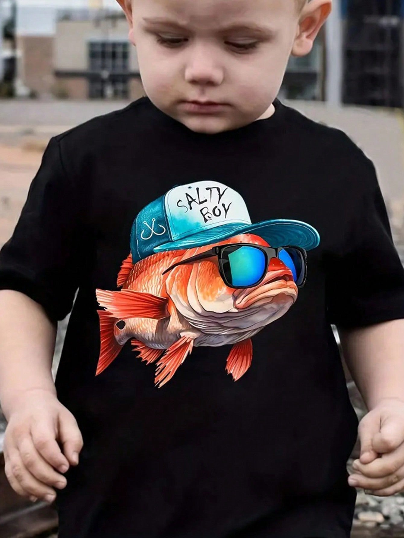 Toddler Boys' Casual Cute Cartoon Sunglasses Fish Pattern Round Neck Short Sleeve T-Shirt