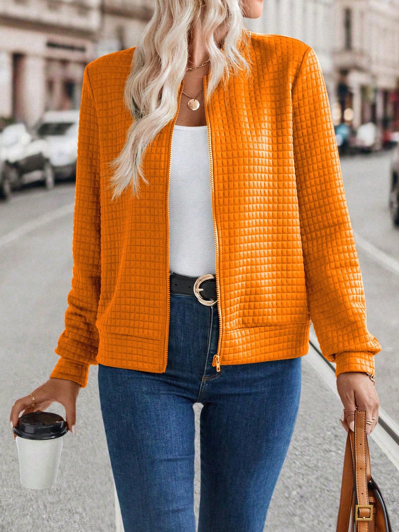 Women's Solid Color Simple Daily Wear Long Sleeve Waffle Knit Coat