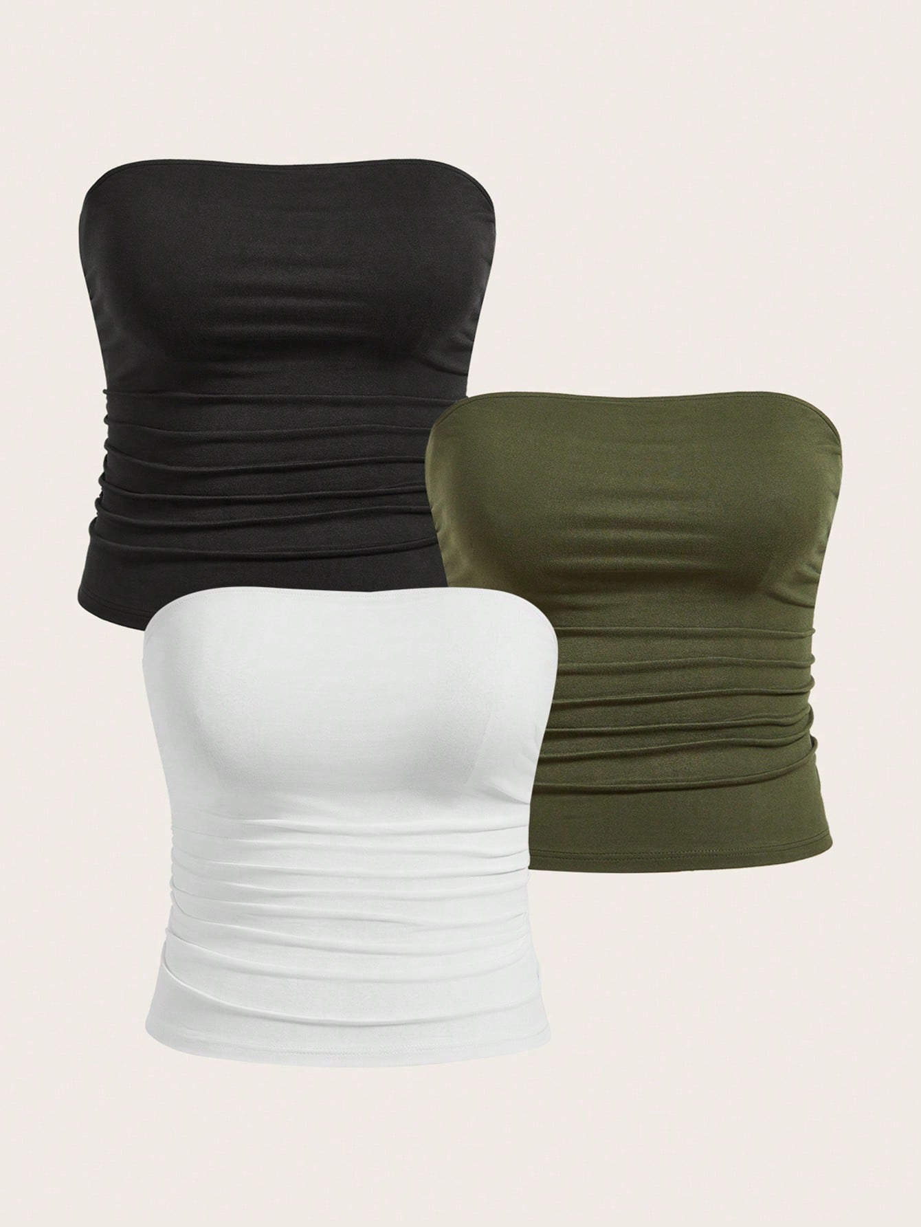 Plus 3pcs Ruched Side Tube Top