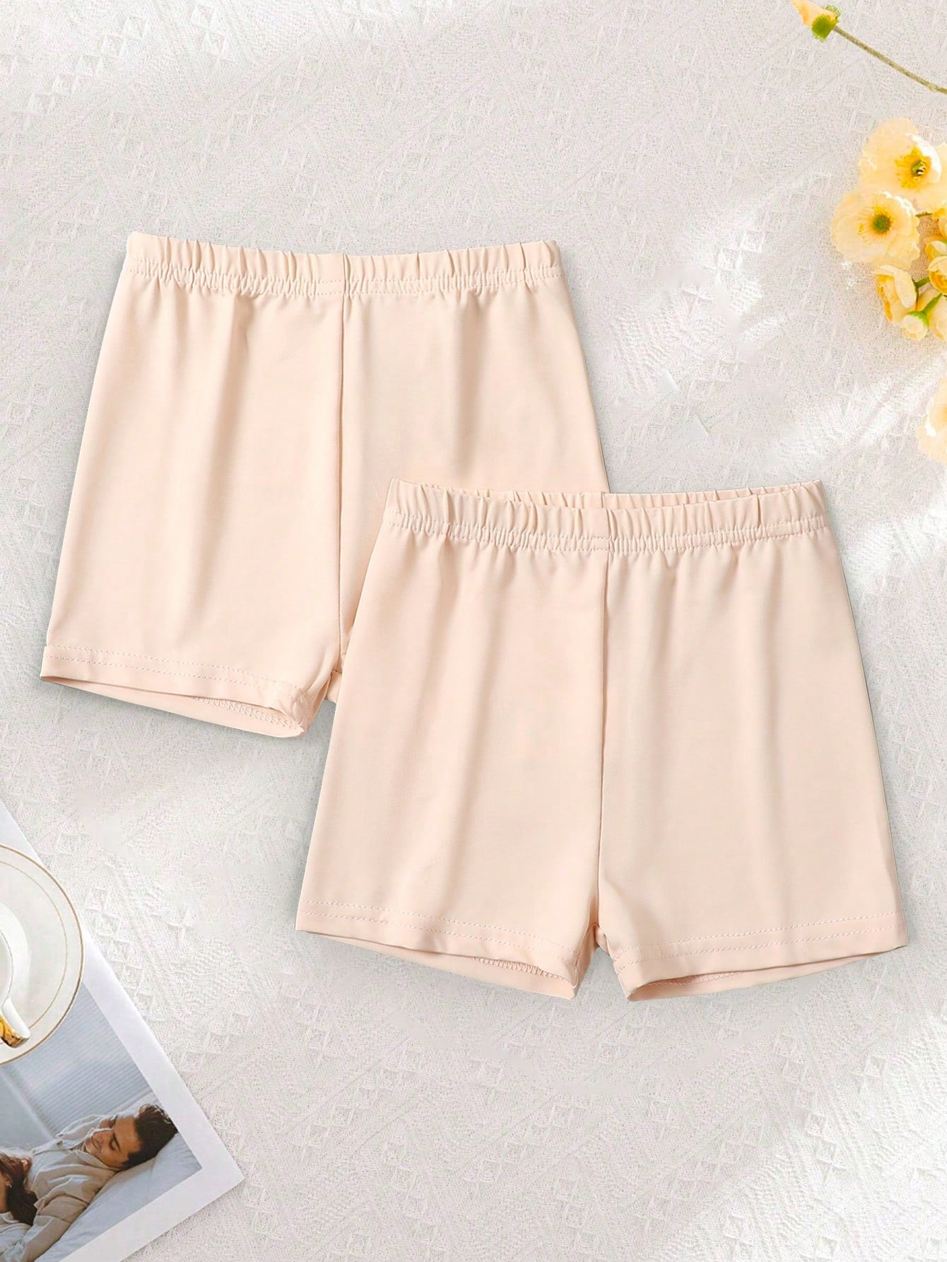 Young Girl Casual Sports Solid Color Elastic Waist Cycling Shorts, Summer