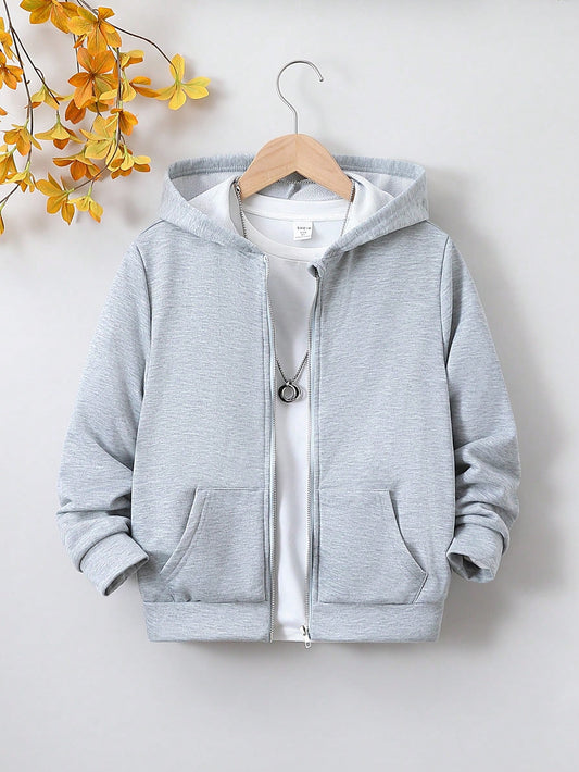 Tween Girl Casual Knitted Hooded Sweatshirt With Metal Zipper