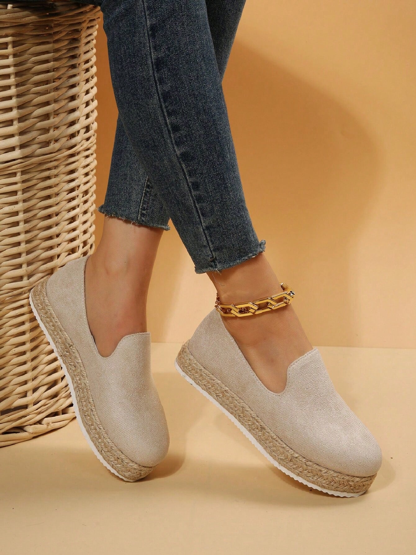 Women's Platform & Wedge Straw Sole Slip-On Casual Shoes, Suitable For All Seasons