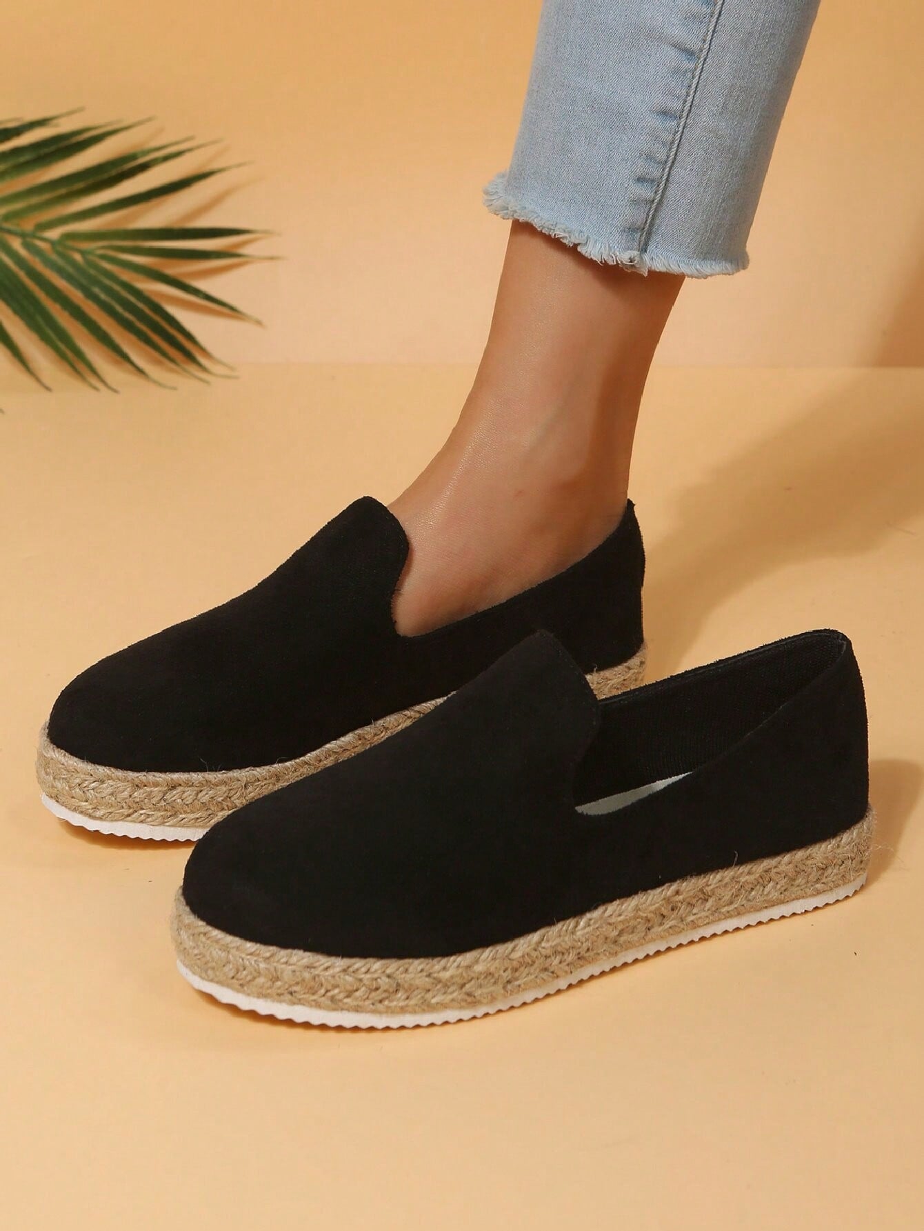 Women's Platform & Wedge Straw Sole Slip-On Casual Shoes, Suitable For All Seasons