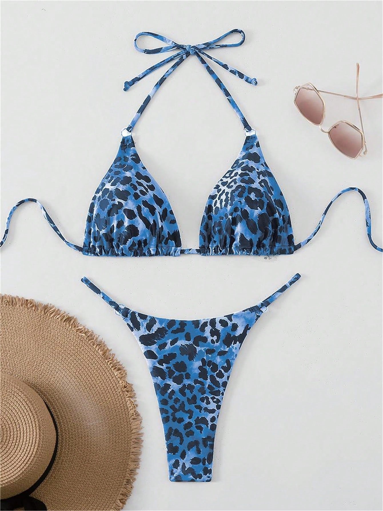 Swim Women's Summer Beach Leopard & Zebra Printed Halter Tie Sexy Two-Piece Bikini Set, Random Print