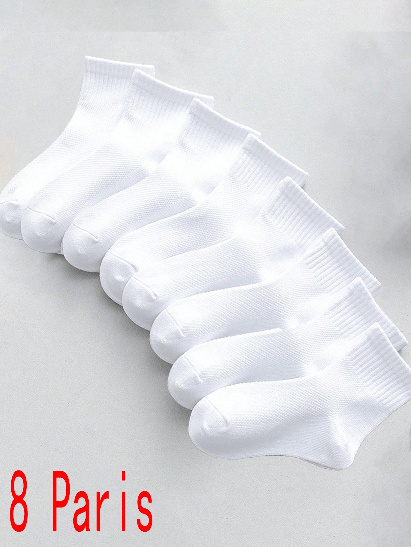 8 Pairs Unisex White Solid Color Casual Socks For Kids, Cute And Sweet Style