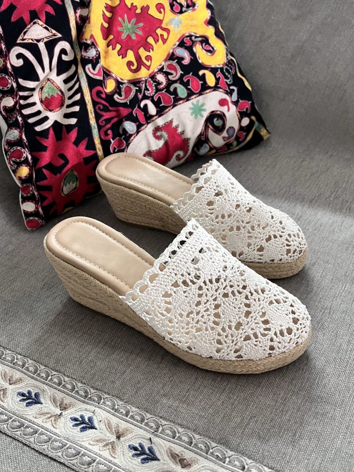 Women High-Heeled Wedge Sandals With Grass Woven Straps, Fashionable Fisherman Slippers With Strap