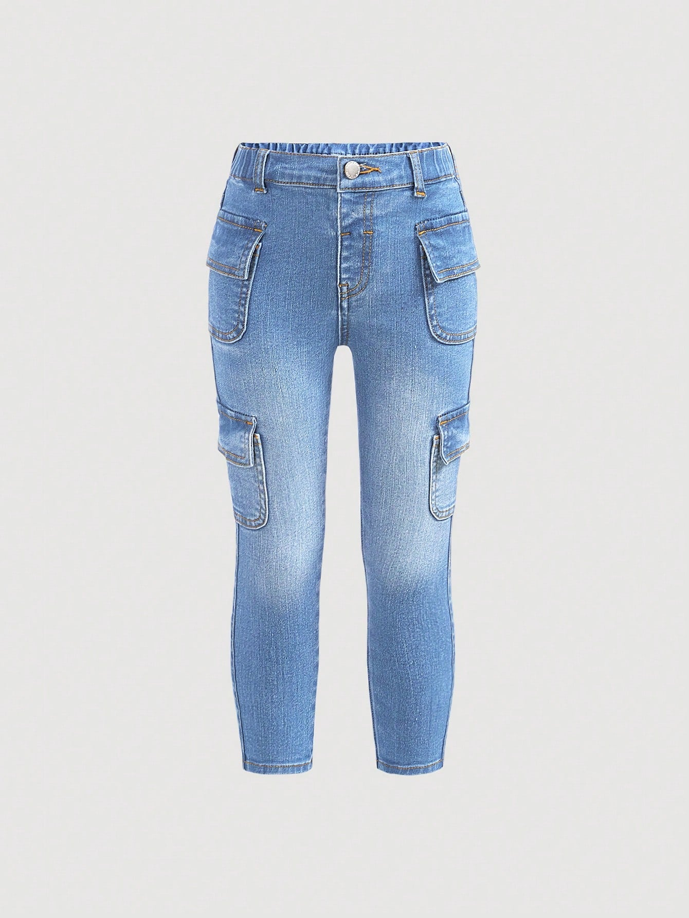 Young Girls' Casual  Jeans With Button And Pocket