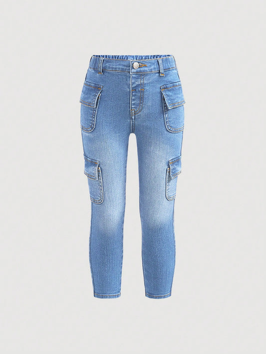 Young Girl Jeans With Pocket Design For Everyday Wear