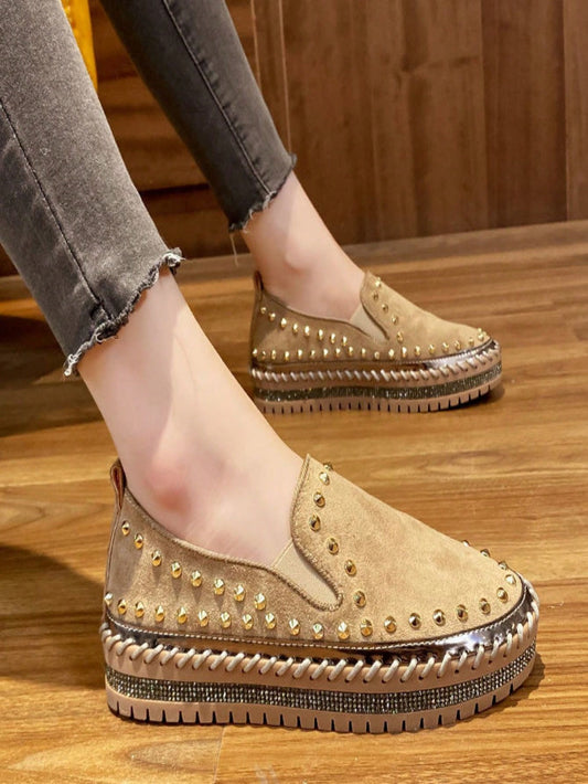 Thick-Soled Loafers For Women, Spring 2024 New Arrival, Crystal Bowknot Slip-On Slouchy Shoes