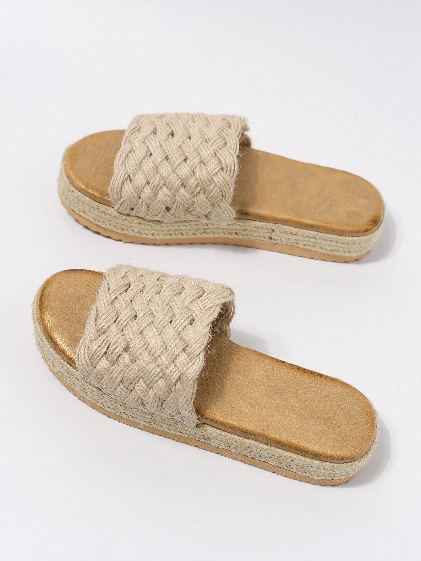 Teenagers' Comfortable Woven Single Band Thick-Soled Sandals With  Rope Decoration, Suitable For Vacation Style