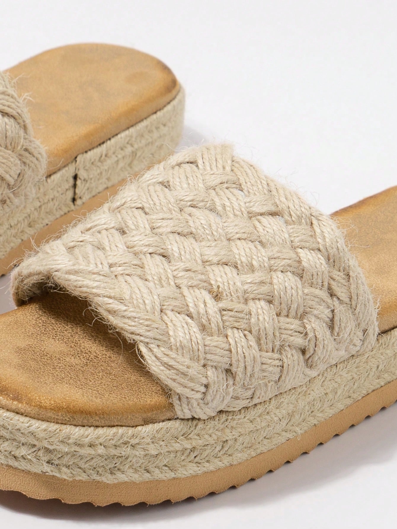 Teenagers' Comfortable Woven Single Band Thick-Soled Sandals With  Rope Decoration, Suitable For Vacation Style