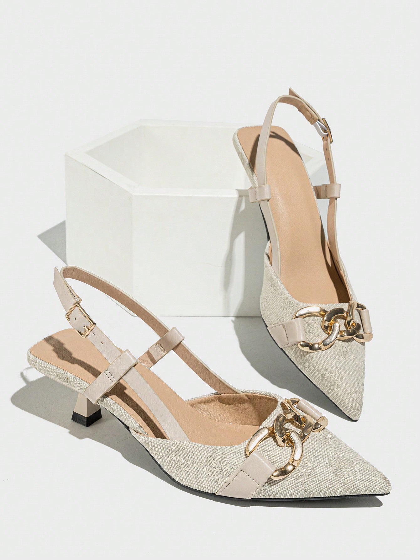 Women Vintage Square Toed High Heel Shoes With Chain Decoration, Elegant Brown Stiletto Pumps For Spring, Autumn, Outdoor Party And Daily Commute