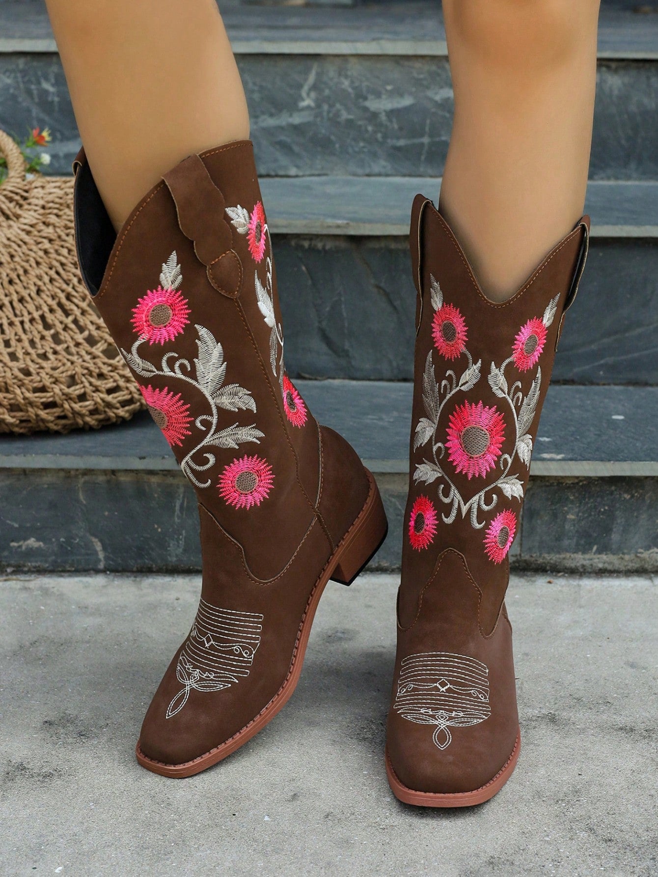 New Vintage Western-Style Embroidered Knight Boots,  Women's Mid-Calf  Boots