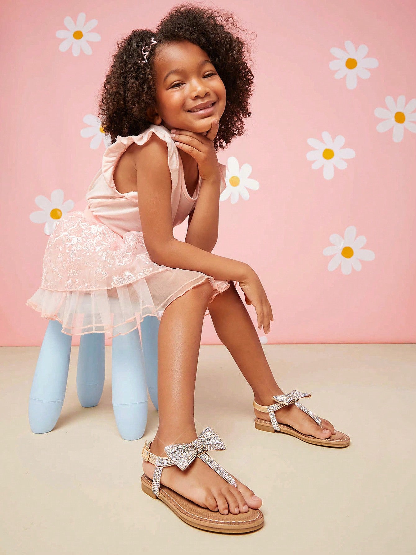 Mini mi Girls Super Cute White Pearl T-Strap Sandal With Bow Detail - Graceful And Elegant Addition To Any Wardrobe