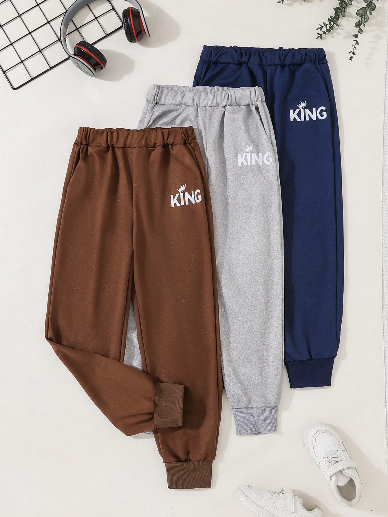 3pcs/Set Tween Boy Casual Comfortable Sports Pants With Letter Print, For Spring, Summer And Autumn, Outdoor